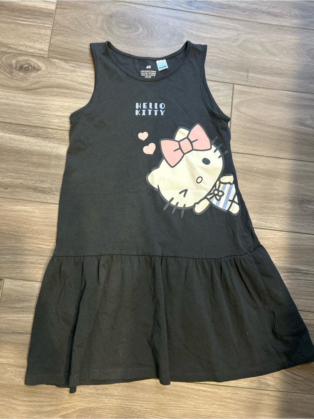 Hello Kitty Charcoal Grey Sleeveless Kids Dress with Pink Bow